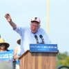 Bernie Sanders gestures to the crowd.